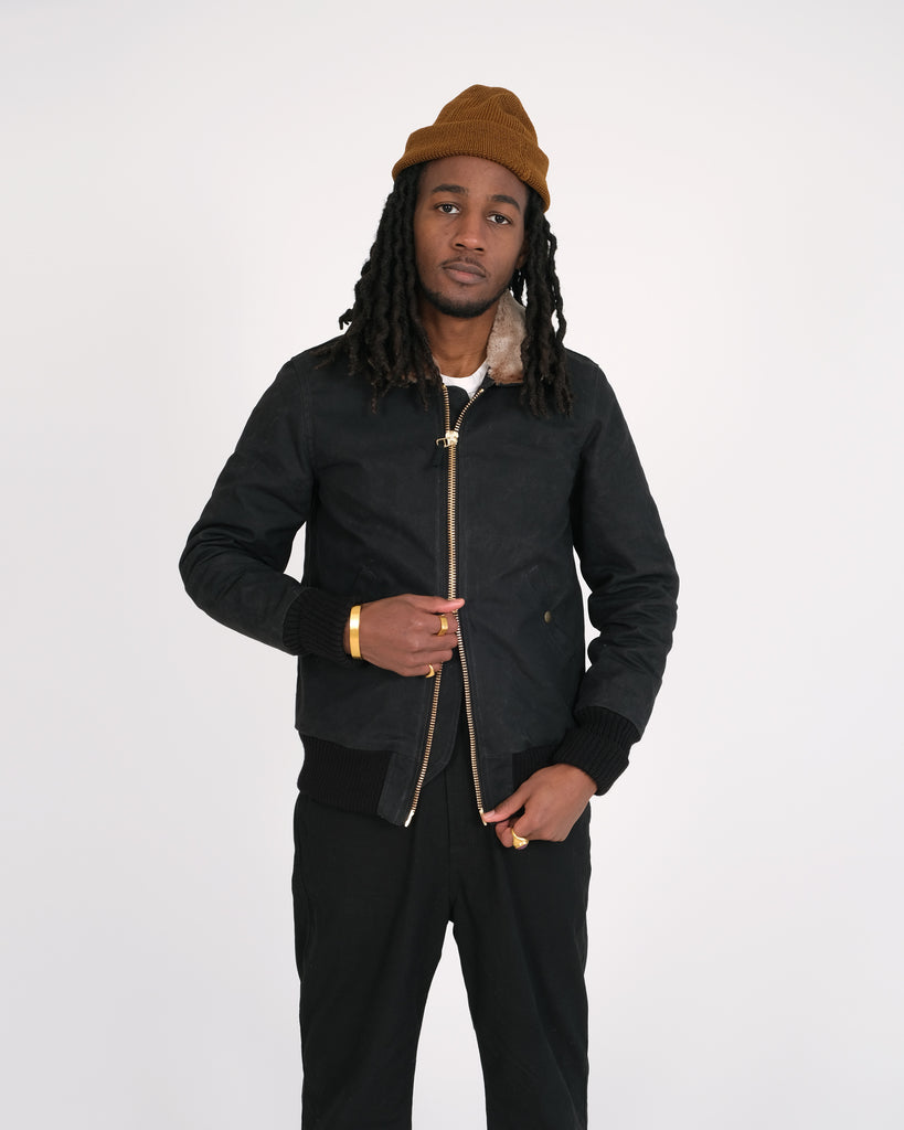 Waxed Canvas Flyer's Club Jacket - Black / Kodiak