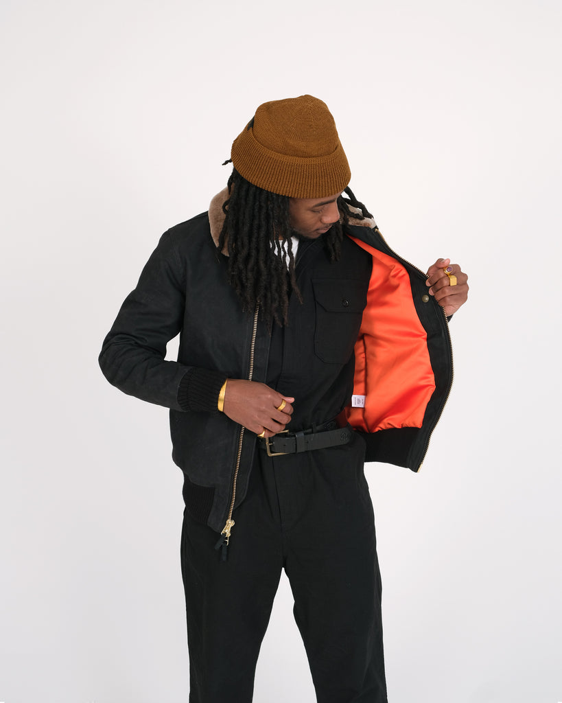 Waxed Canvas Flyer's Club Jacket - Black / Kodiak